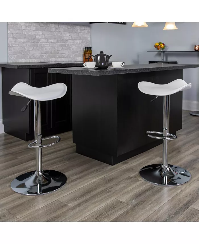 EMMA+OLIVER 2 Pack Contemporary Vinyl Adjustable Height Barstool With Wavy Seat And Chrome Base