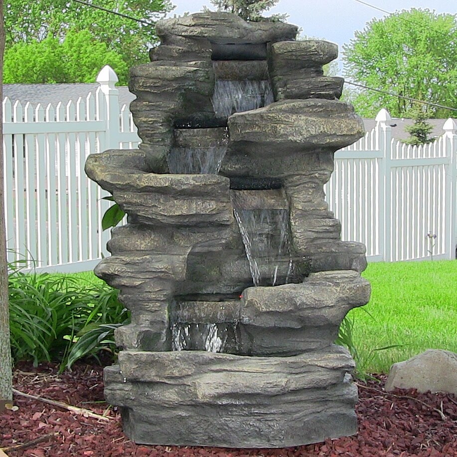 Stacked Shale Outdoor Water Fountain Backyard Feature w/ LEDs   38\