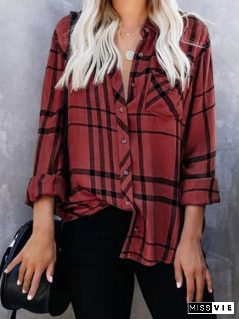 Long Sleeve Casual V Neck Blouse