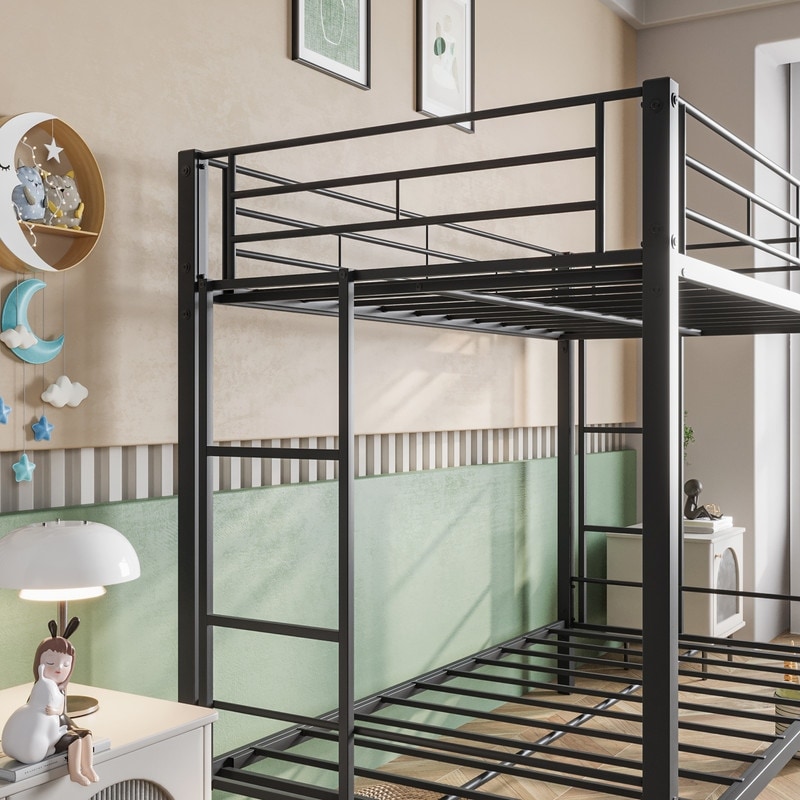 Metal Bunk Bed Twin Over Twin  Heavy Duty Twin Bunk Beds with Shelf And Slatted Support  No Box Spring Needed