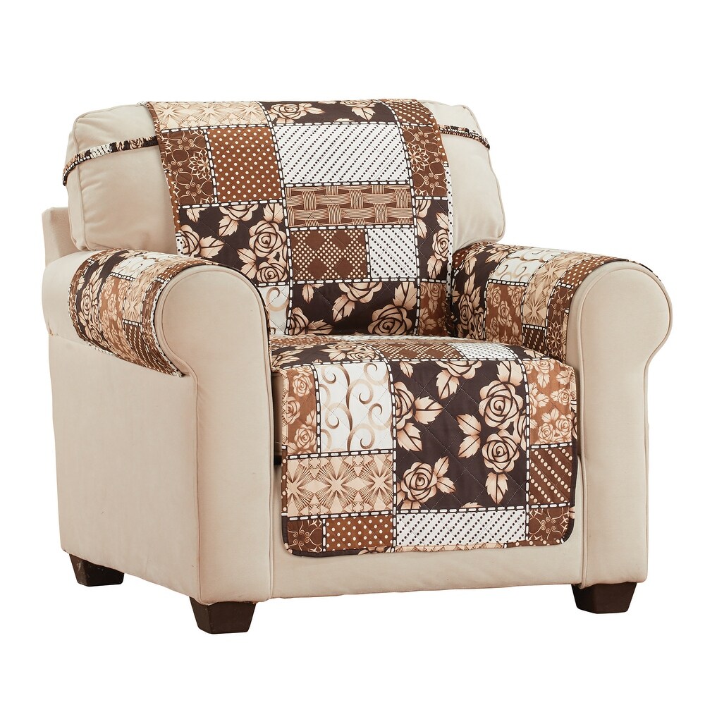 Neutral Colored Floral Patchwork Furniture Cover   Chair