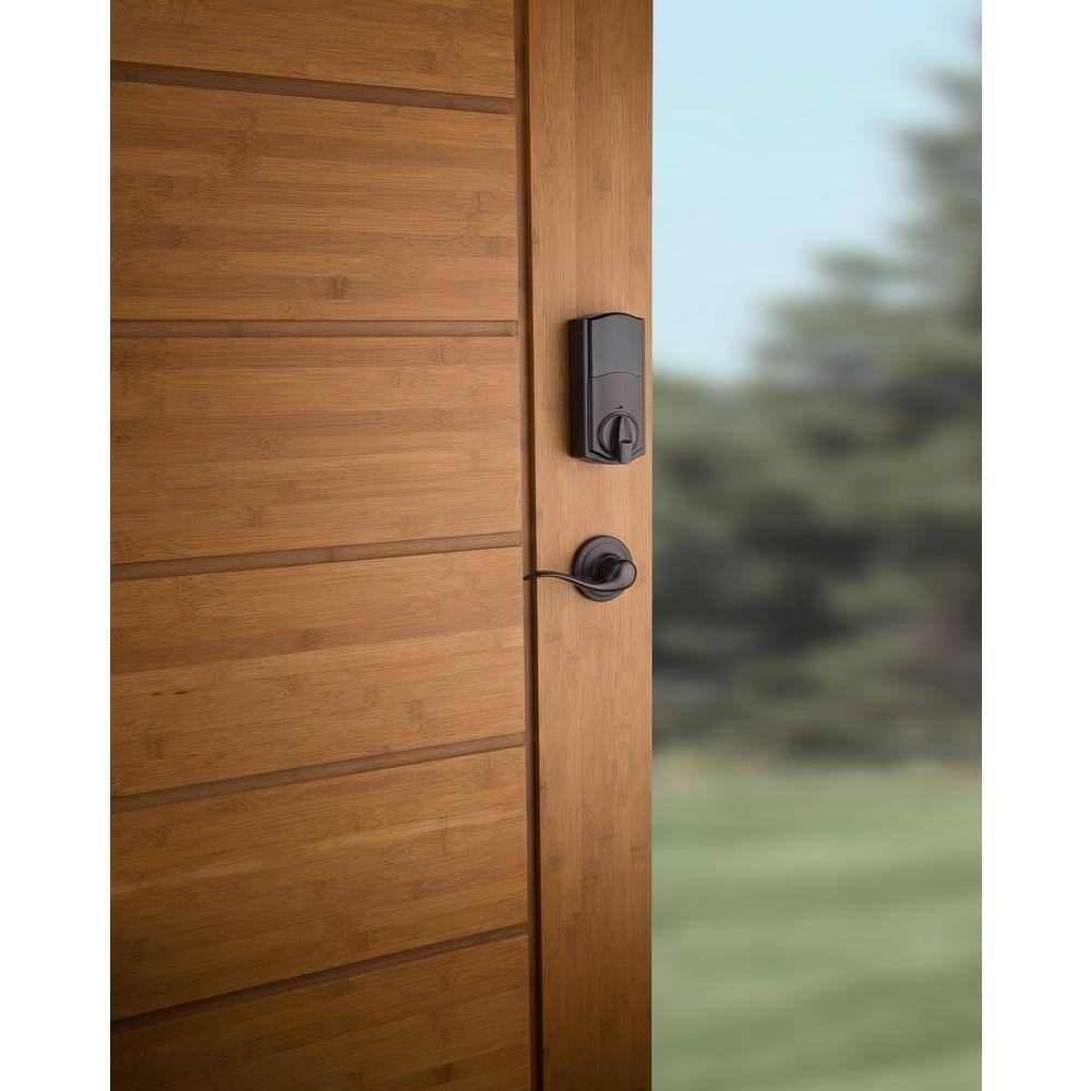 Kwikset SmartCode 915 Touchscreen Venetian Bronze Single Cylinder Electronic Deadbolt with Avalon Handleset and Tustin Lever 915AVL91511PCB