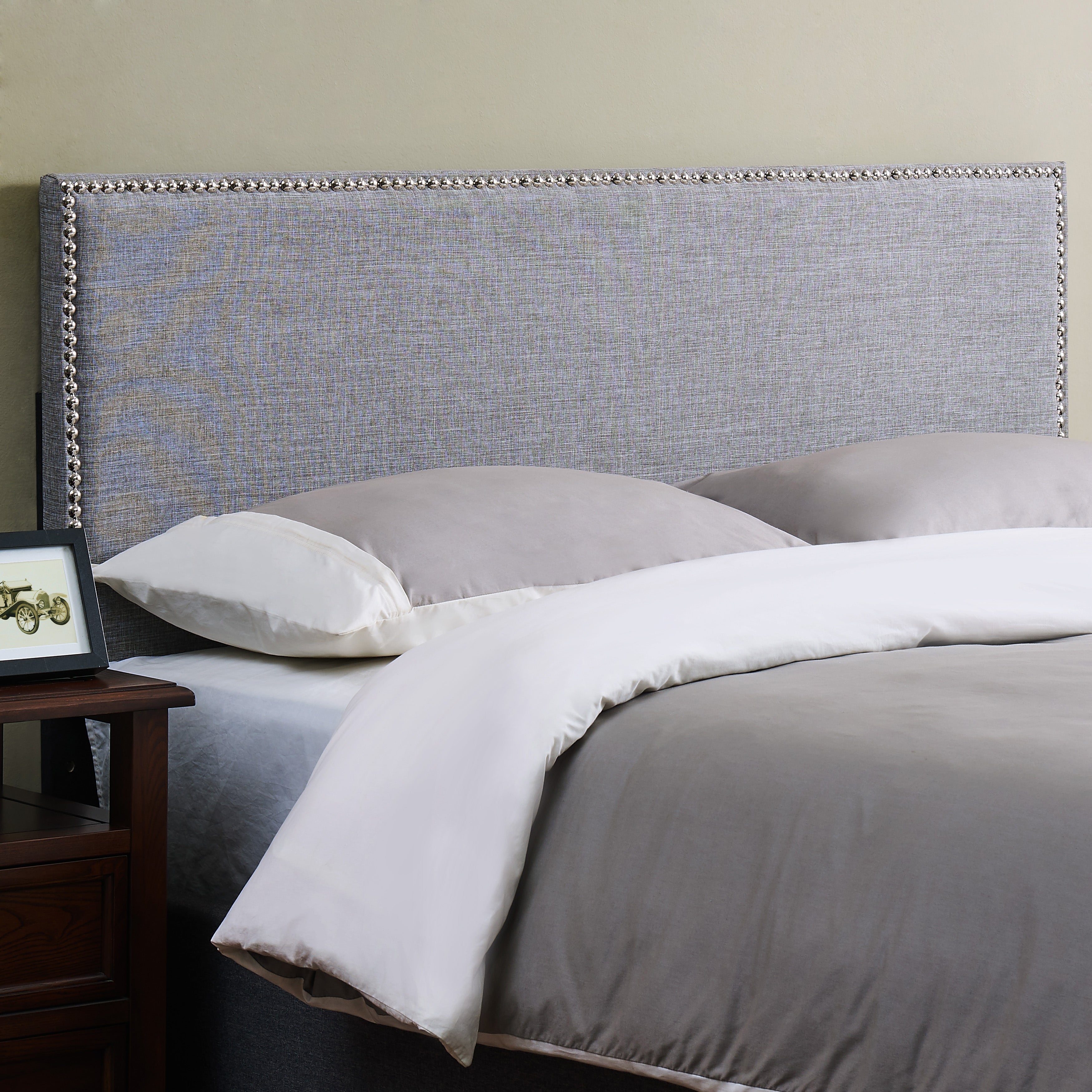 April Upholstered Headboard W/ Nail Head Trim， Full/Queen， Grey - - 36368121