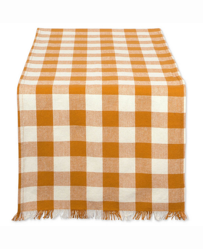 Design Imports Pumpkin Spice Heavyweight Check Fringed Table Runner 14 X 108