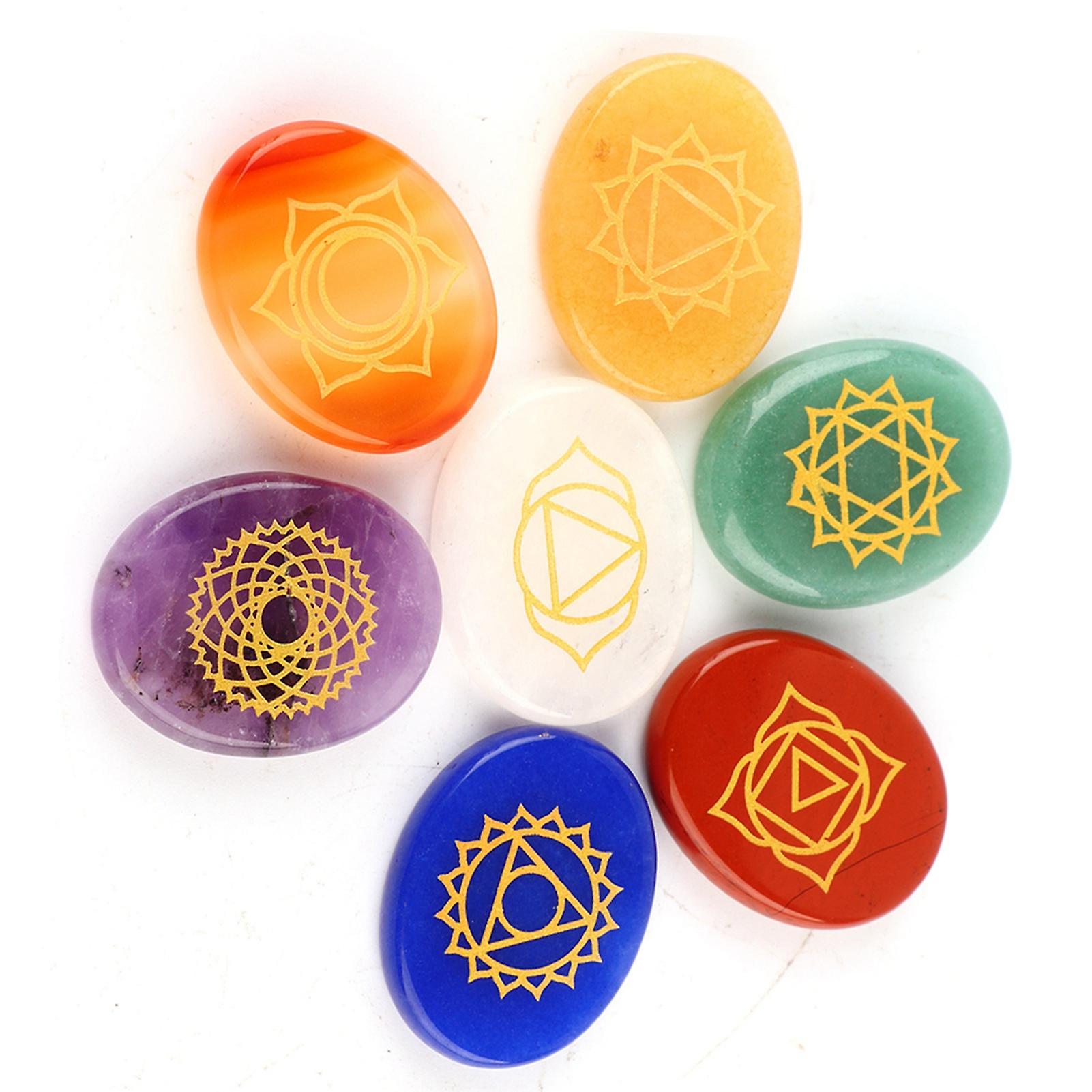 7pcs/set Engraved Spiritual Healing Meditation Palm Stones Reiki Chakra Crystal