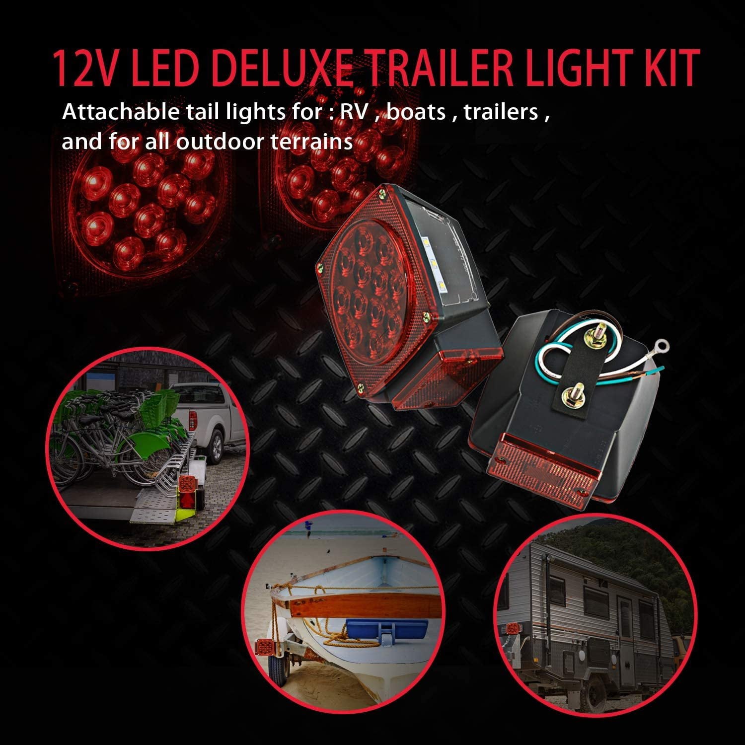 Wellmax 12V LED Submersible Trailer Lights， Left and Right Trailer Lights for Stop， Turn， and Signal Lights， for Under 80 Inch Boat Trailers， Truck， and RV