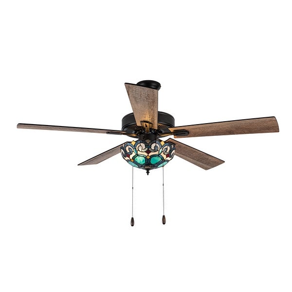 Astrid River of Goods Multicolored Oil-Rubbed Bronze and Stained Glass 3-Light 52-Inch Ceiling Fan - 52