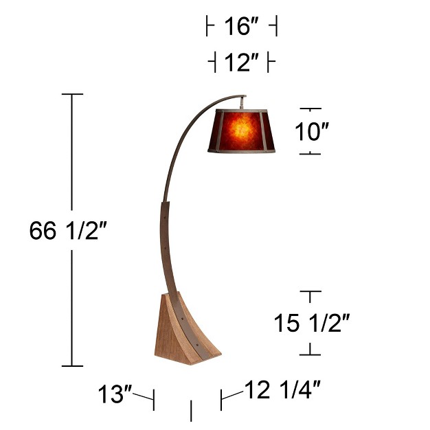 Tall Dark Rust Wood Amber Mica Drum Shade For Living Room Reading Bedroom Office