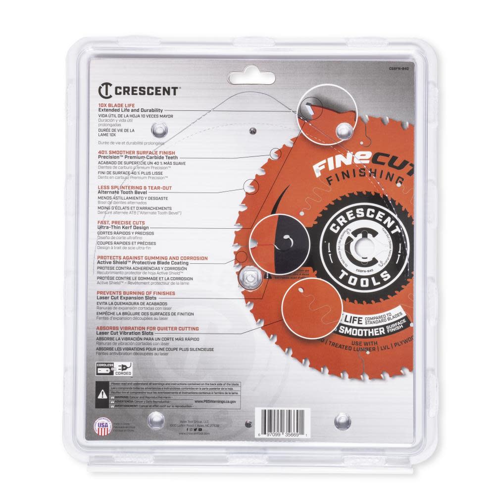 CRESCENT Circular Saw Blade 8 1/4 x 40 Tooth Fine Cut Finishing ;