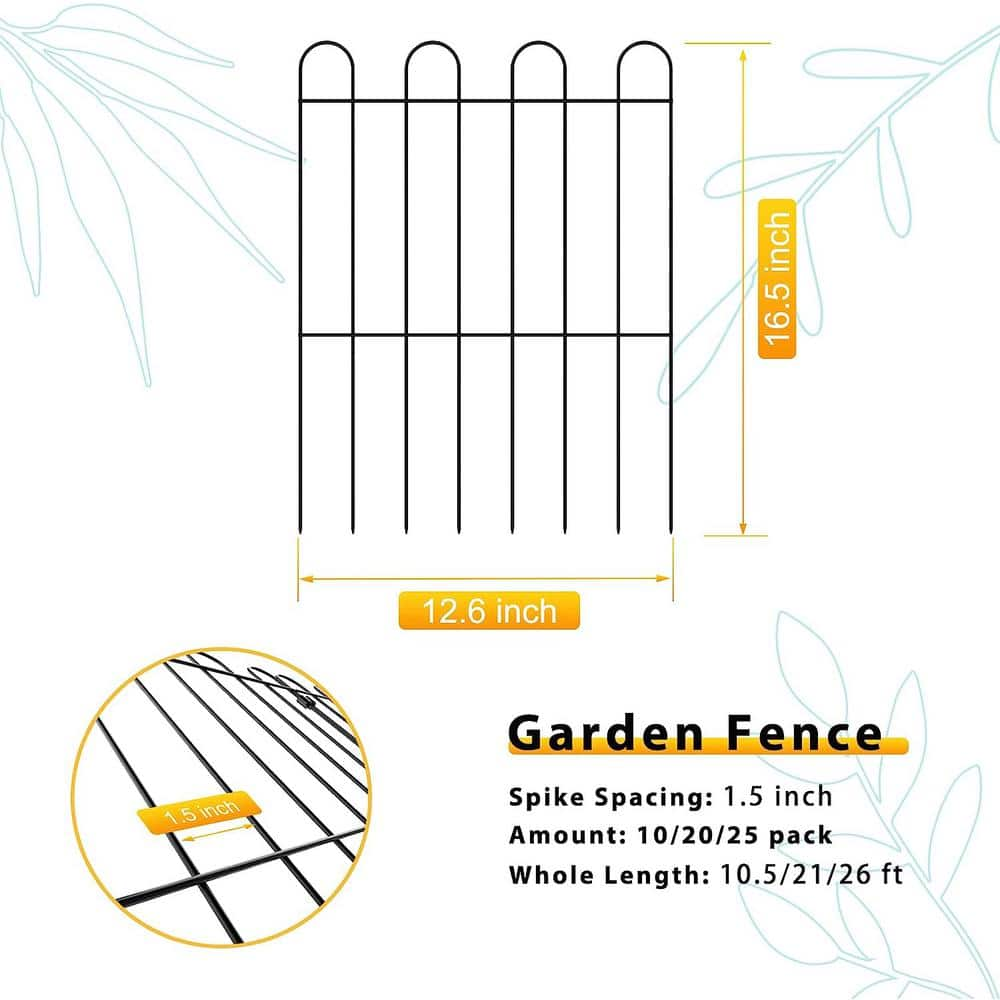 Oumilen 25-Pack Garden Fence Decorative No Dig Fence Rustproof Black Metal Animal Barrier Border Fence LT-K302