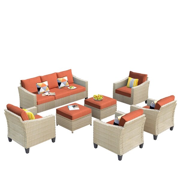 XIZZI Patio Furniture 7Piece Outdoor Wicker Conversation Set with Ottomans