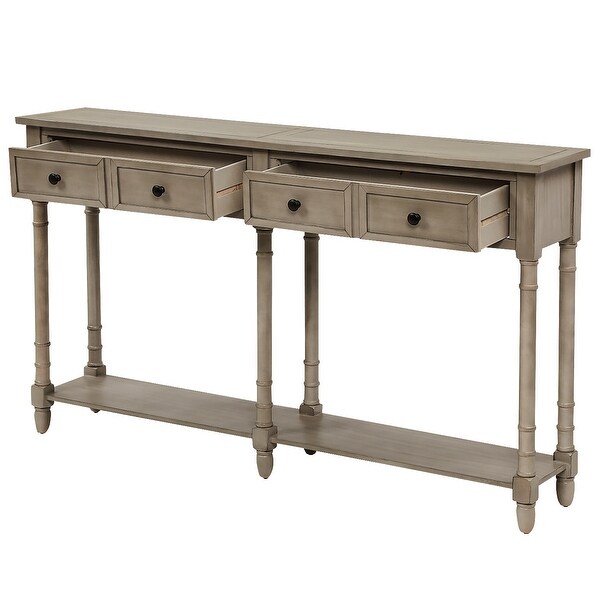 Console Table Sofa Table Easy Assembly with Two Storage Drawers and Bottom Shelf for Living Room， Entryway (Grey Wash)