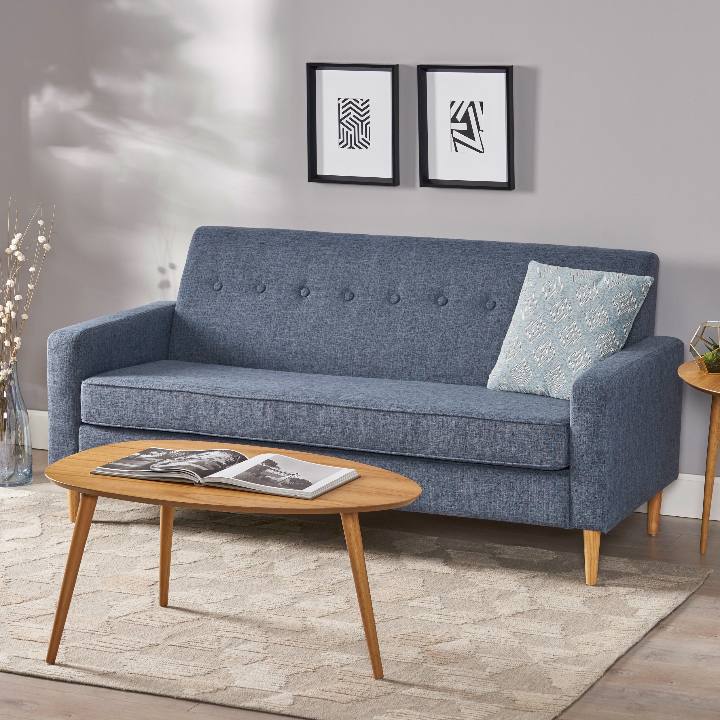 Stratford Mid Century Modern Fabric 3 Seater Sofa