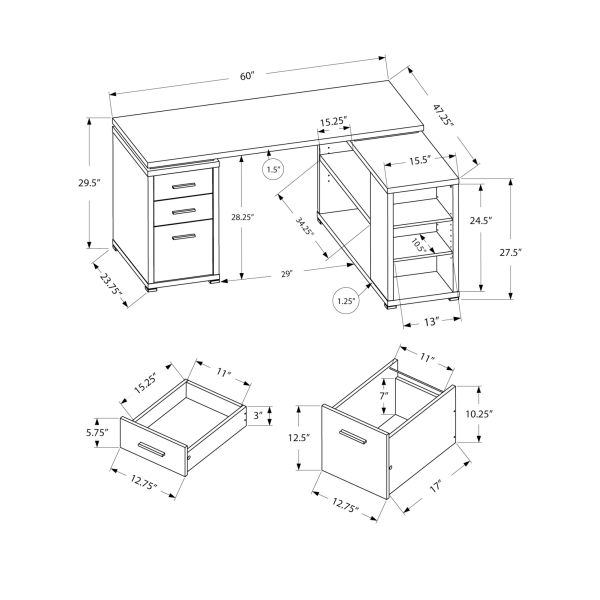 Computer Desk， Home Office， Corner， Left， Right Set-up， Storage Drawers， L Shape， Work， Laptop， Black And Grey Laminate， Contemporary， Modern