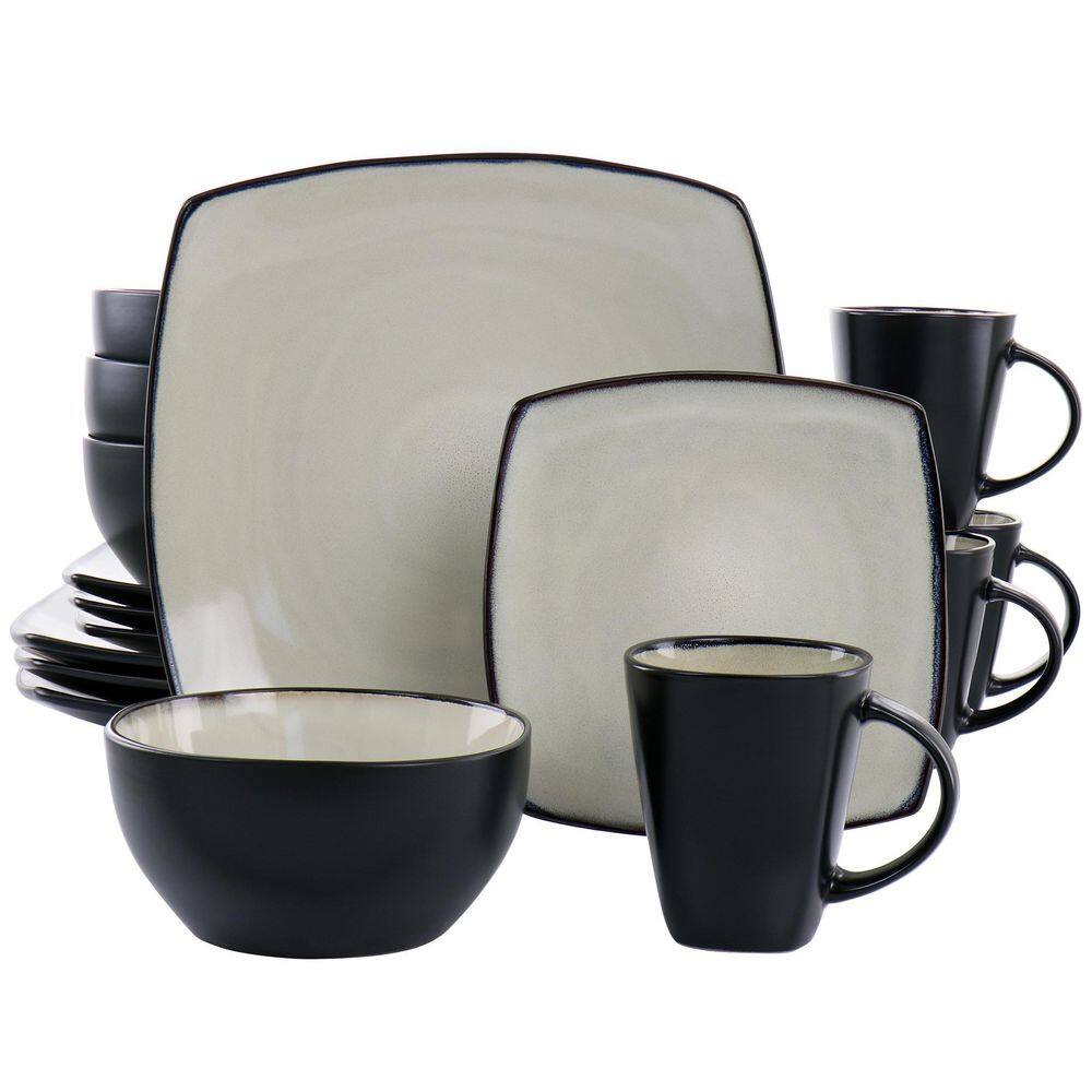 GIBSON ELITE Soho Lounge 16-Piece In Sand Square Stoneware Dinnerware Set 985118806M