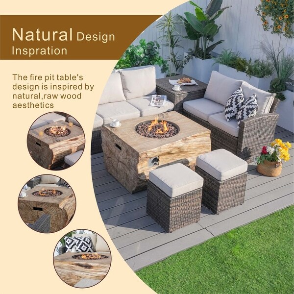 7piece Patio Wicker Garden Chat Sofa Set with Fire Pit and Storage Box