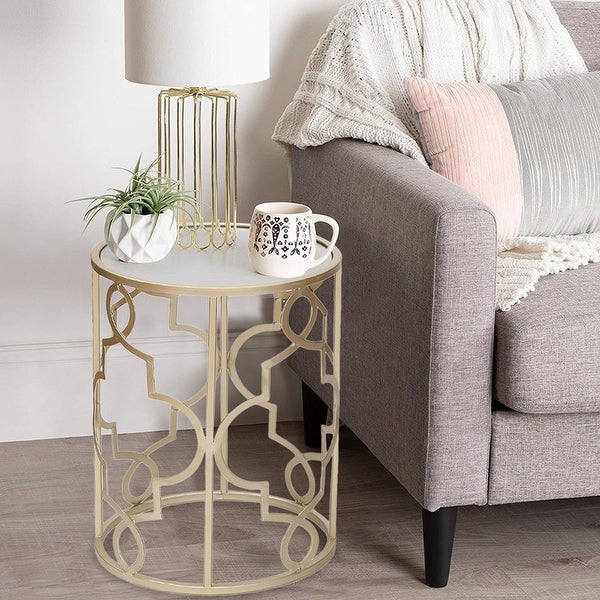 Adeco Goldtone Metal and Glass Nesting Side Table (Set of 2)