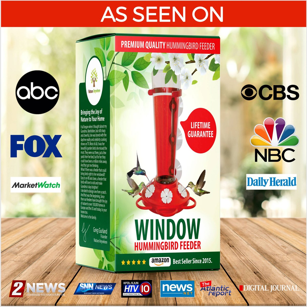 Nature Anywhere Window Hummingbird for Outdoors Bird Feeder