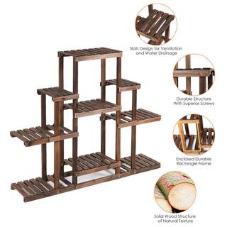 Costway 6-Tier Carbon Baking Wood Outdoor Plant Stand Plant Display Rack Multifunctional Storage Shelf GT3437