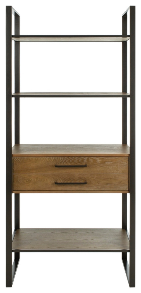 Lovell 4 Tier 1 Drawer Etagere/ Bookcase Gunmetal/ Rustic Oak   Industrial   Bookcases   by Peachtree Fine Furniture  Houzz