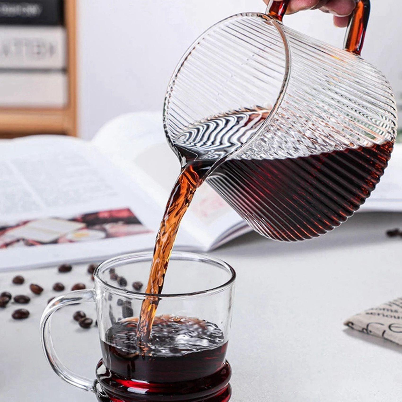 Pour Over Coffee Server Vertical Stripes Glass Coffee Pot Heat Resistant V60 Drip Coffee Share Pot