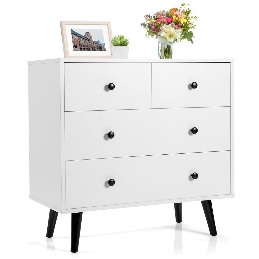 4 Drawer Dresser  Wooden Chest of Drawers  Freestanding Storage Cabinet with Legs   Metal Handles  Modern Storage Drawer