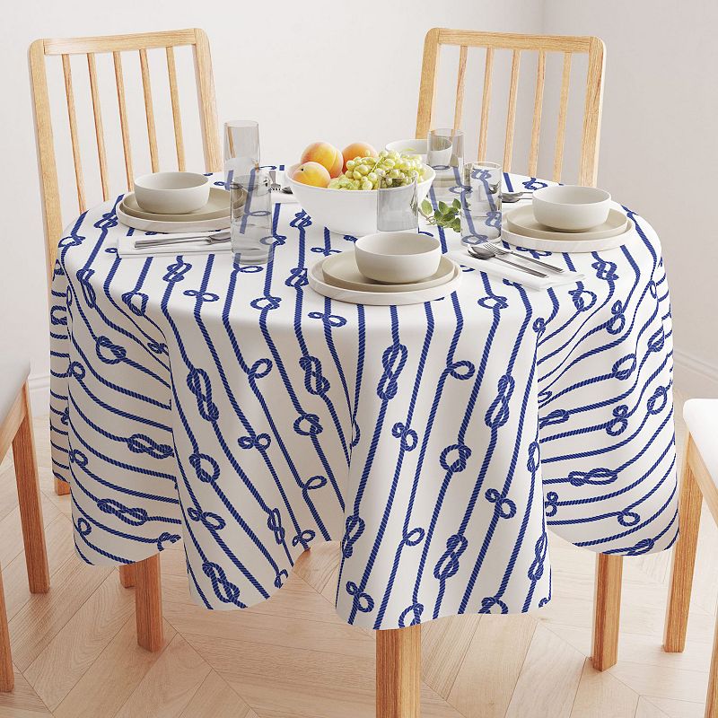 Round Tablecloth， 100% Polyester， 60 Round， Vertical Rope Knot Stripe