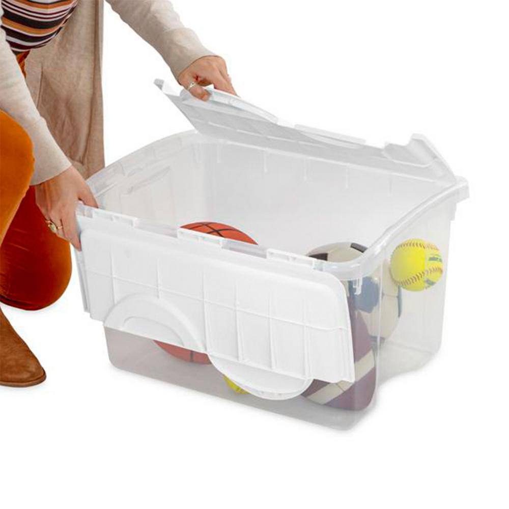 Sterilite 48-Quart Plastic Storage Bin with Hinged Lid  Handles Clear (6 Pack) 6 x 19148006