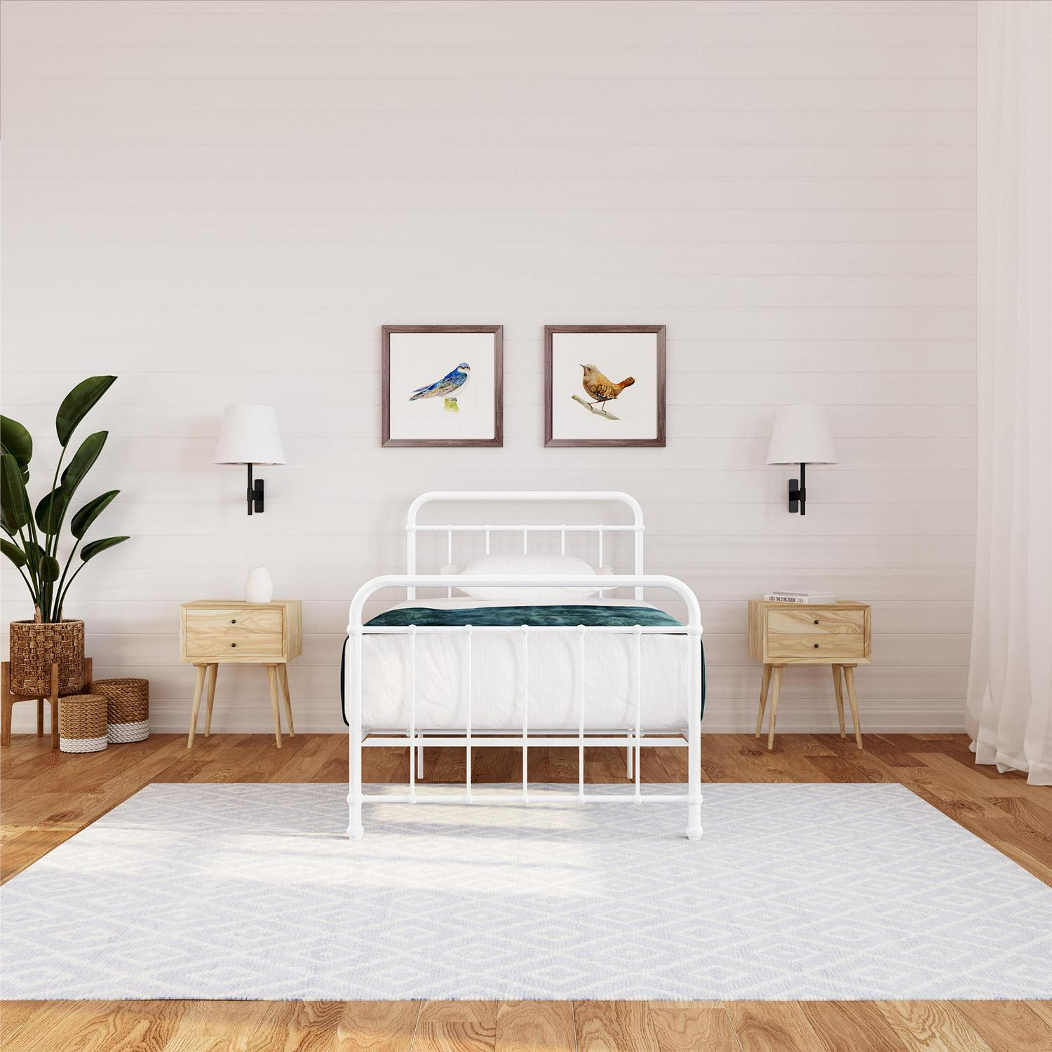 Woven Paths Brooklyn Iron Metal Platform Bed， Twin， White