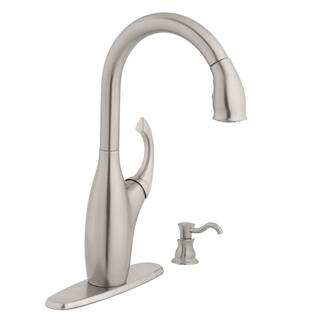 Glacier Bay Contemporary Single-Handle Pull-Down Sprayer Kitchen Faucet with Soap Dispenser in Stainless Steel 65710N-B8408D2