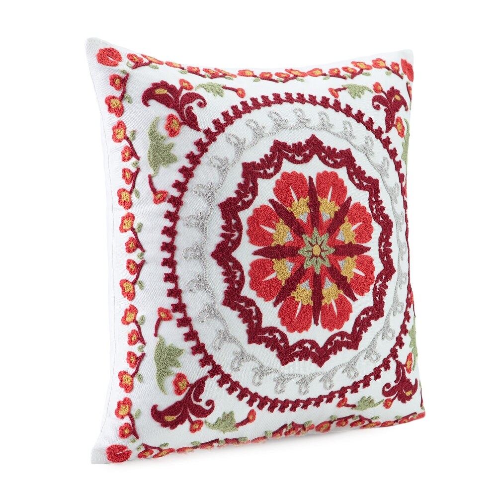 Chanasya Embroidered Medallion Floral Red Throw Pillow Cover Pair Set