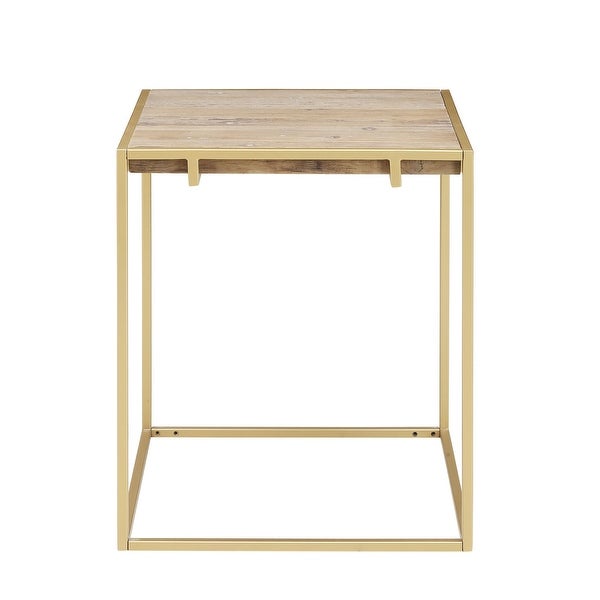 Connexion Decor Portam Reclaimed Elm and Metal Corner Coffee Table in Natural/Brass