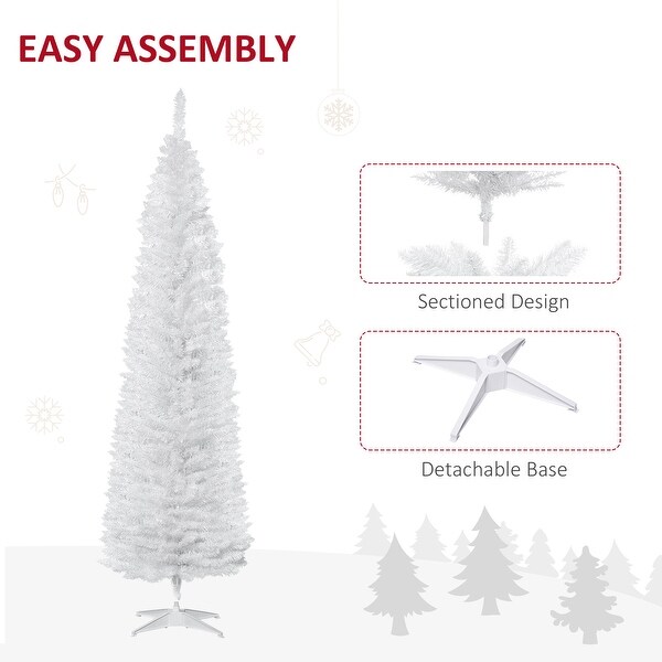 HOMCOM 7' Hinged Noble Fir Unlit Slim Christmas Tree with Stand