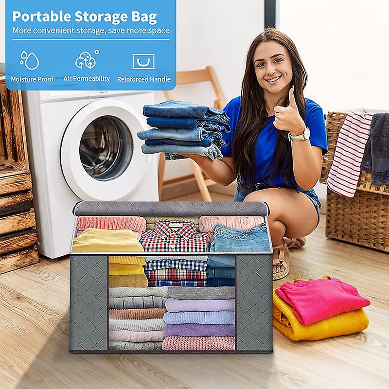 Clothes Storage Bags Large Capacity Foldable Closet Organizers Storage Containers with Durable Handles Thick Fabric for Clothing Bedding