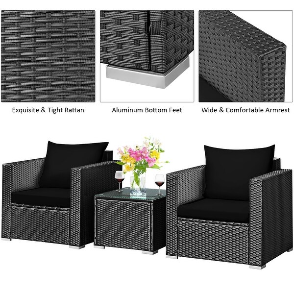 Costway 3PCS Patio Rattan Wicker Furniture Set Sofa Table W/Cushion