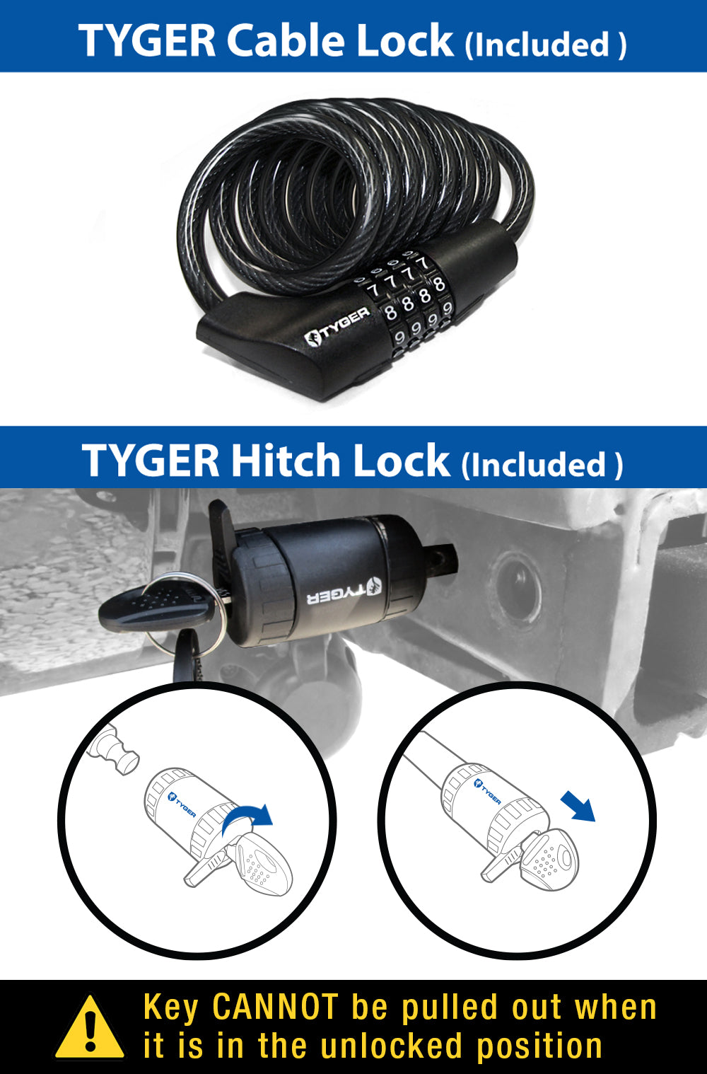 Tyger Auto TG-RK3B101S 3-Bike Hitch Mount Bicycle Carrier Rack | Free Hitch Lock and Cable Lock | Compatible with both 1.25