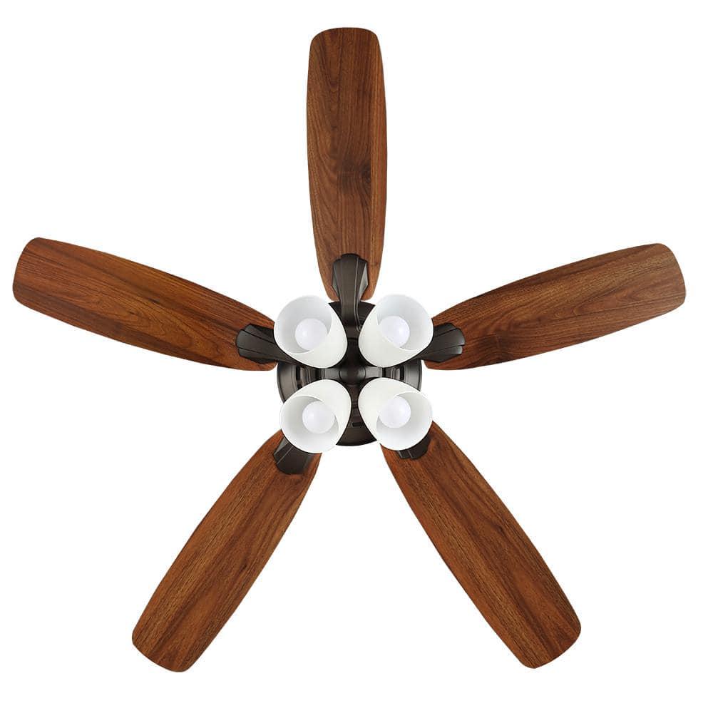 Hampton Bay Hollis 52 in Indoor LED Bronze Downrod Ceiling Fan with 5 QuickInstall Reversible Blades Light Kit and Remote Control