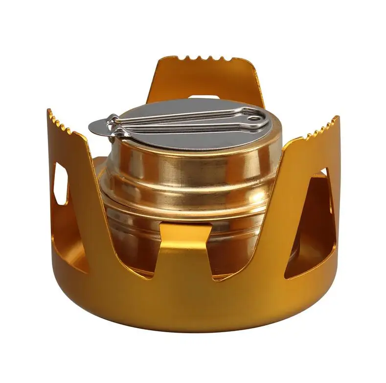 Mini Alcohol Stove for Backpacking  Lightweight Brass Spirit Burner with Aluminium Stand for Camping Hiking