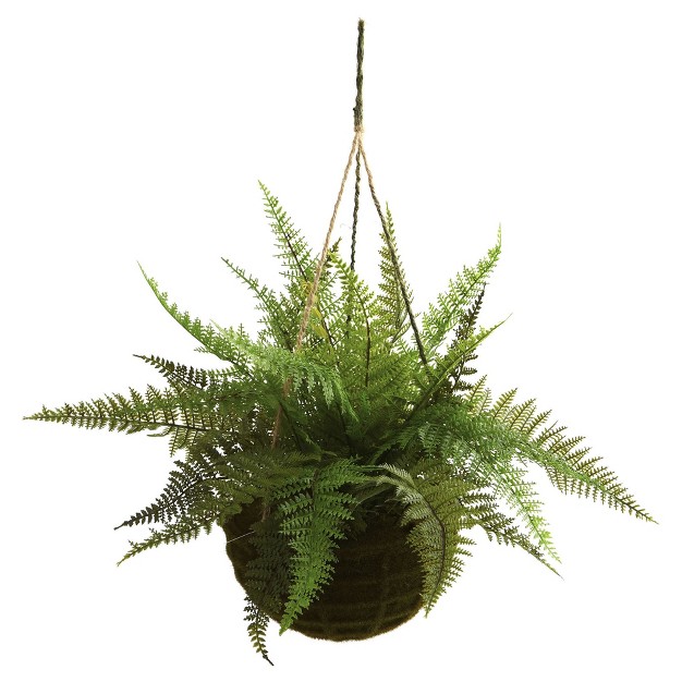 Artificial Leather Fern With Mossy Hanging Basket Indoor Outdoor Set Of 2 Nearly Natural