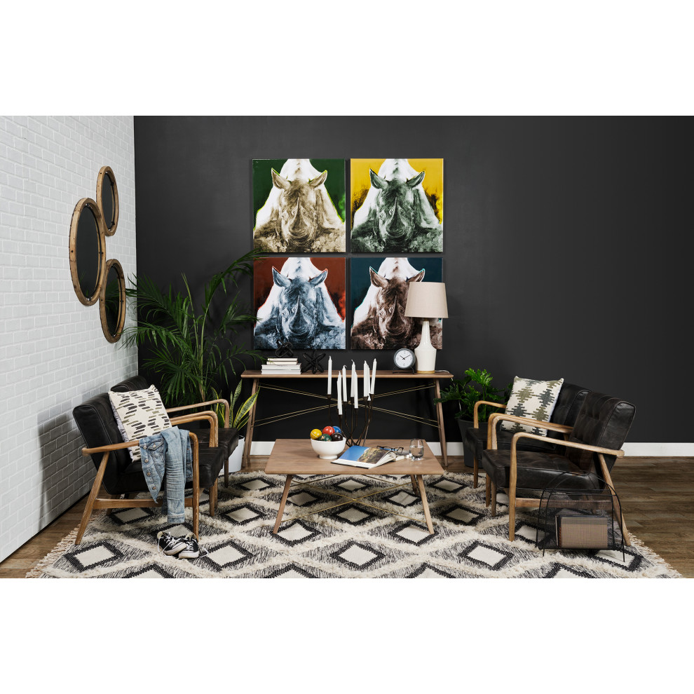 Phineas Black Genuine Leather w/ Medium Brown Solid Wood Frame Accent Chair   Midcentury   Armchairs And Accent Chairs   by Mercana  Houzz