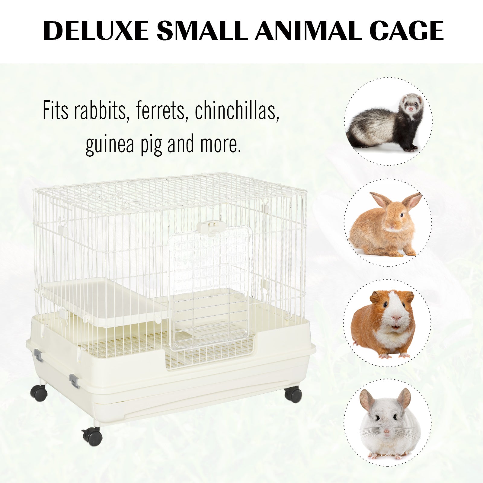 Pawhut Small Animal Habitat Cage with Wheels， White