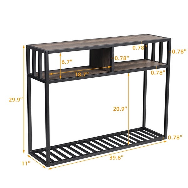 Oak Wood Console Table Metal Frame with Shelf - 39.8