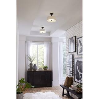 Progress Lighting Inspire Collection 17-Watt Antique Bronze Integrated LED Transitional Bedroom Ceiling Light Drum Semi-Flush Mount P3683-2030K9