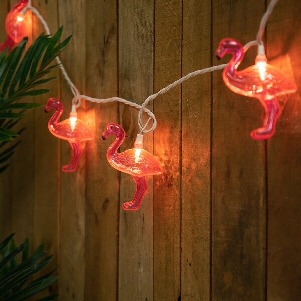 10ct Pink Flamingo Summer Patio String Light Set，7.25ft White Wire