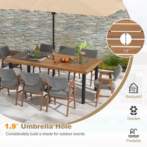 Gymax 8Person Dining Table 79'' w/ 1.9'' Umbrella Hole Acacia Wood