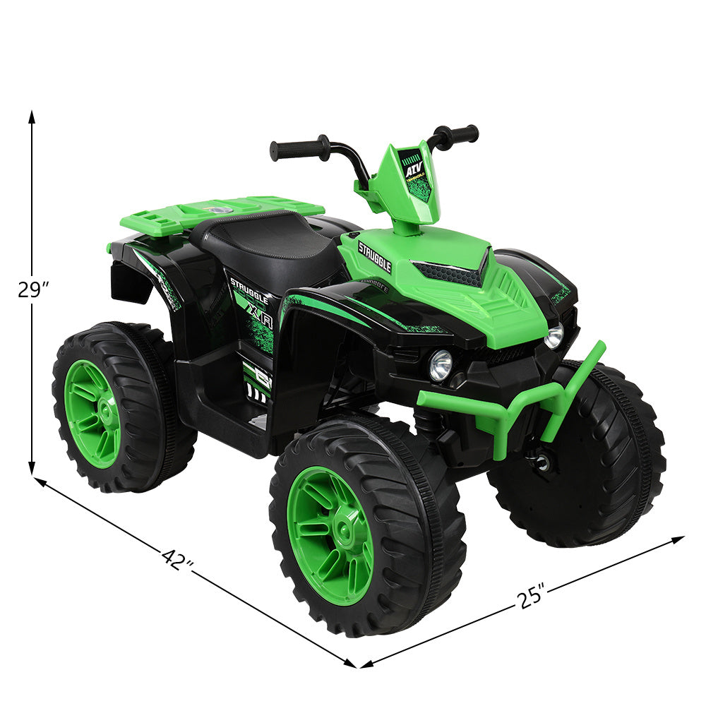 12V Battery-Powered Ride-On for Kids Electric 4-Wheeler Quad ATV Ride On Toy w/ Music Horn LED Lights 2 Speeds for Boys Girls Ages 3-7, Green