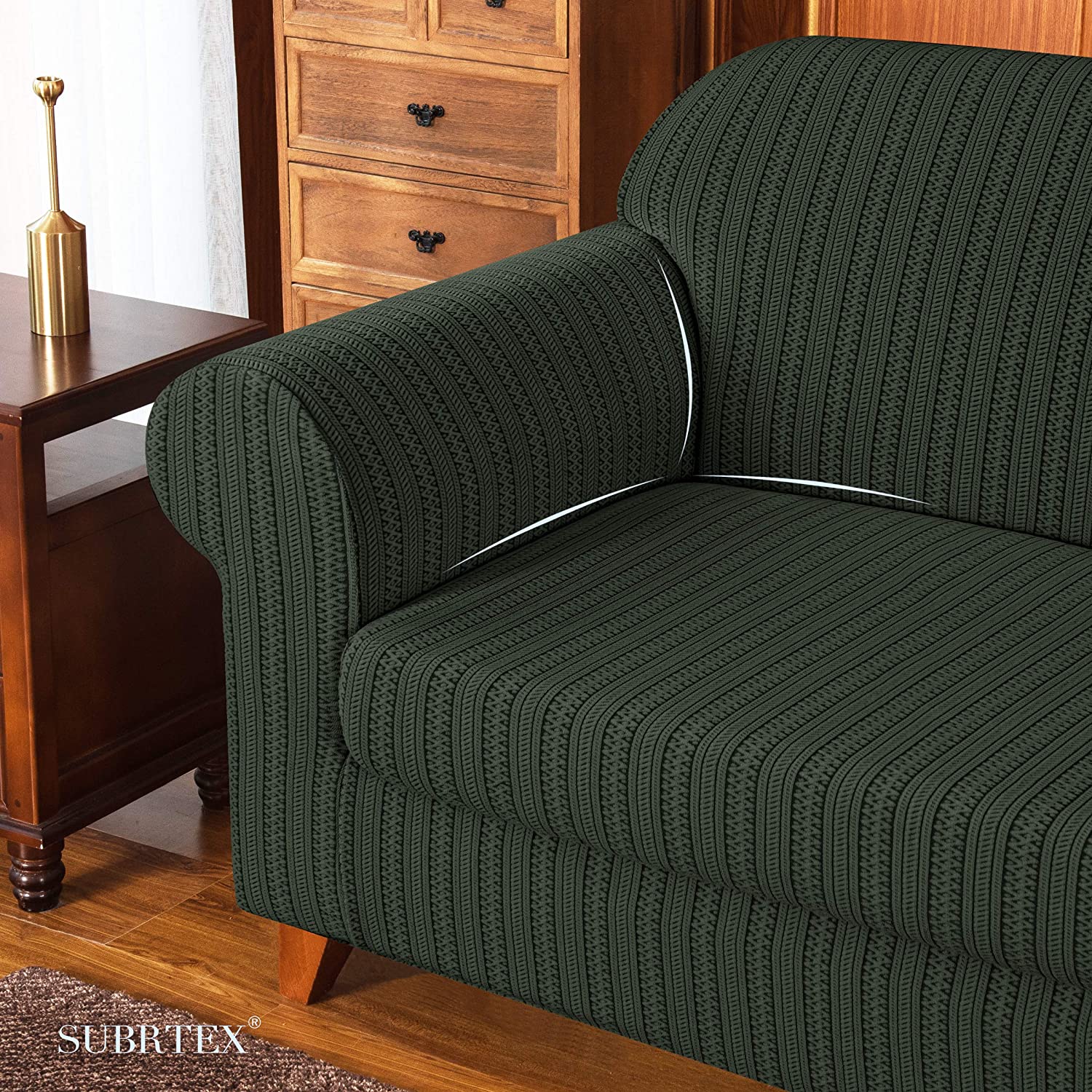 Subrtex Sofa Pet-Friendly Slipcovers Striped Polyester, Green, 2-Piece