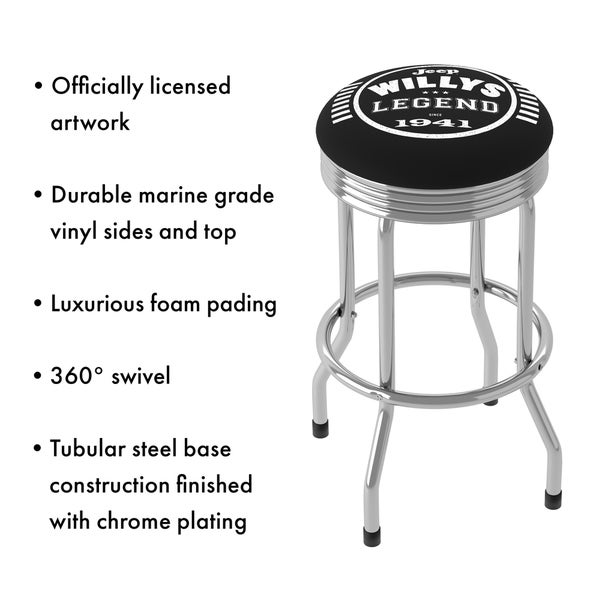 Jeep Willys Legend Green 360 Degree Swivel Barstool with Foam Padded Seat - 20.75 x 20.75 x 29