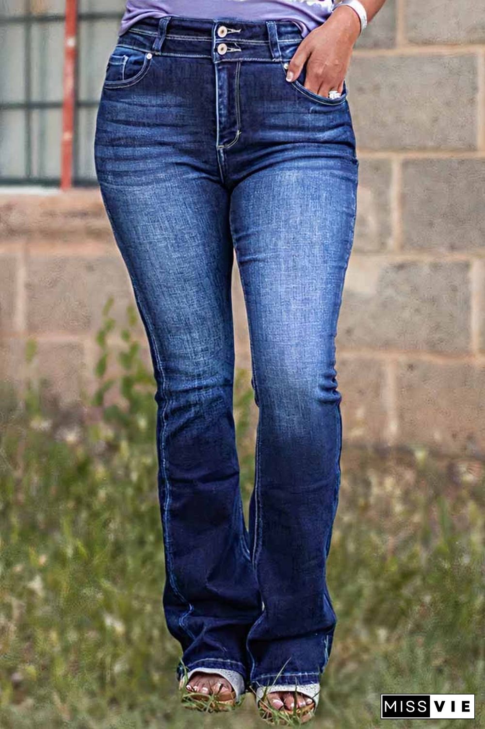 Double Button Mid Rise Bootcut Jeans