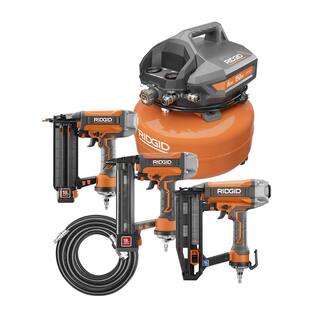 RIDGID 6 Gal. Portable Electric Pancake Air Compressor w 18GA Brad Nailer 16GA Straight Finish Nailer  18GA Finish Stapler R69603FK